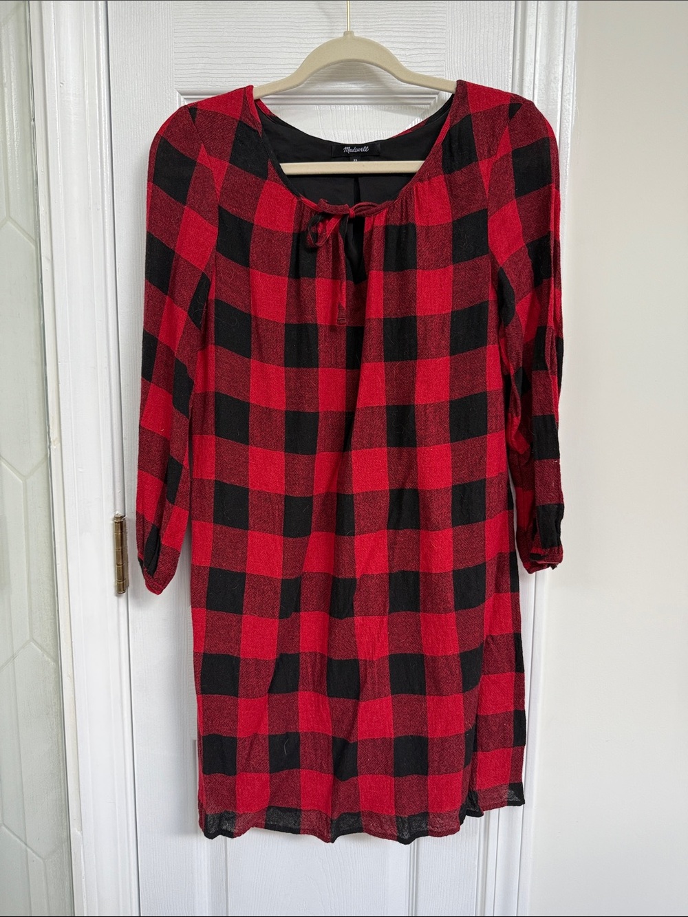Madewell Red and Black Buffalo Check Midi Dress